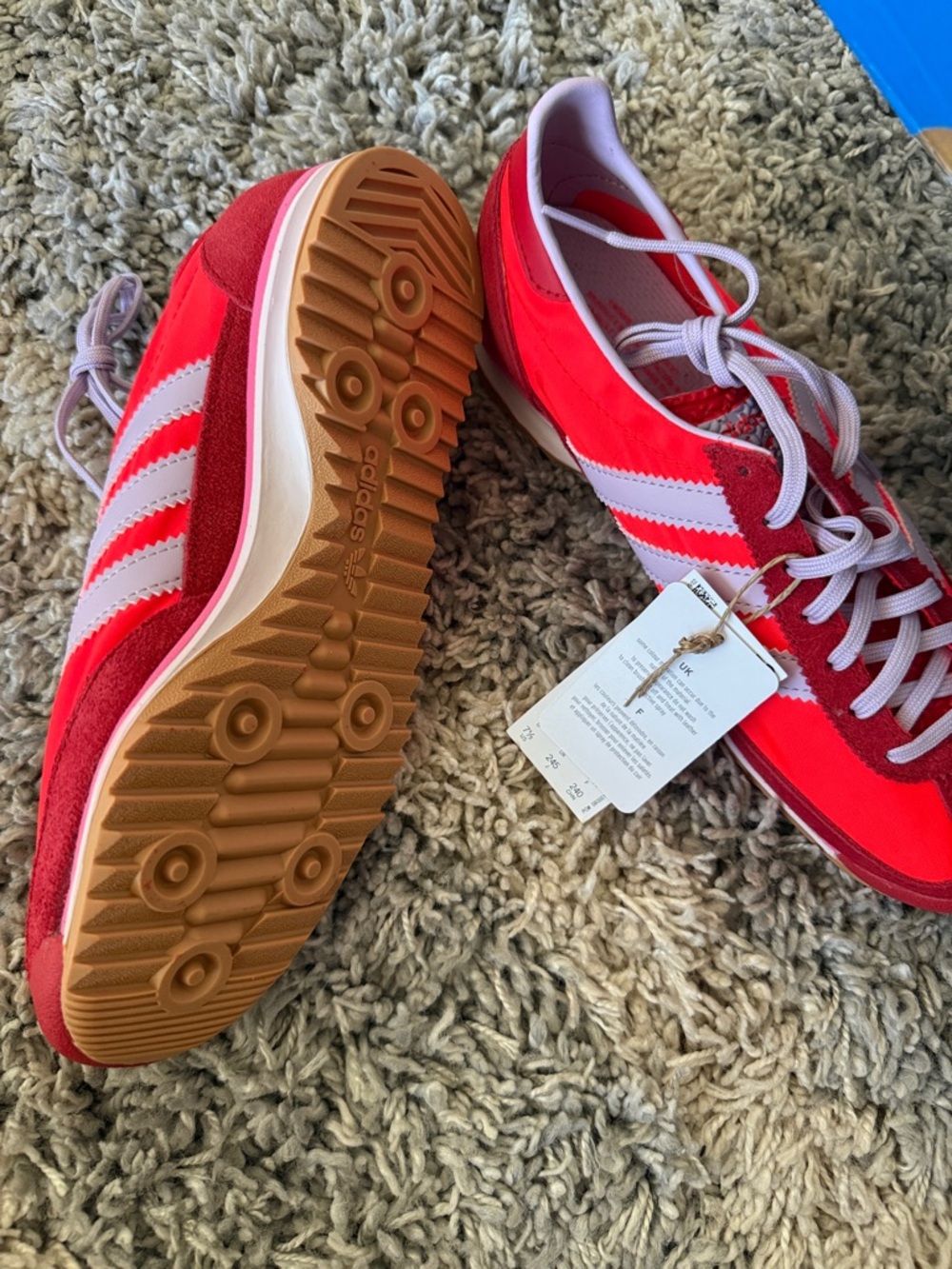 adidas Women's Red Sneakers with White 3-Stripes - Picture 3 of 4